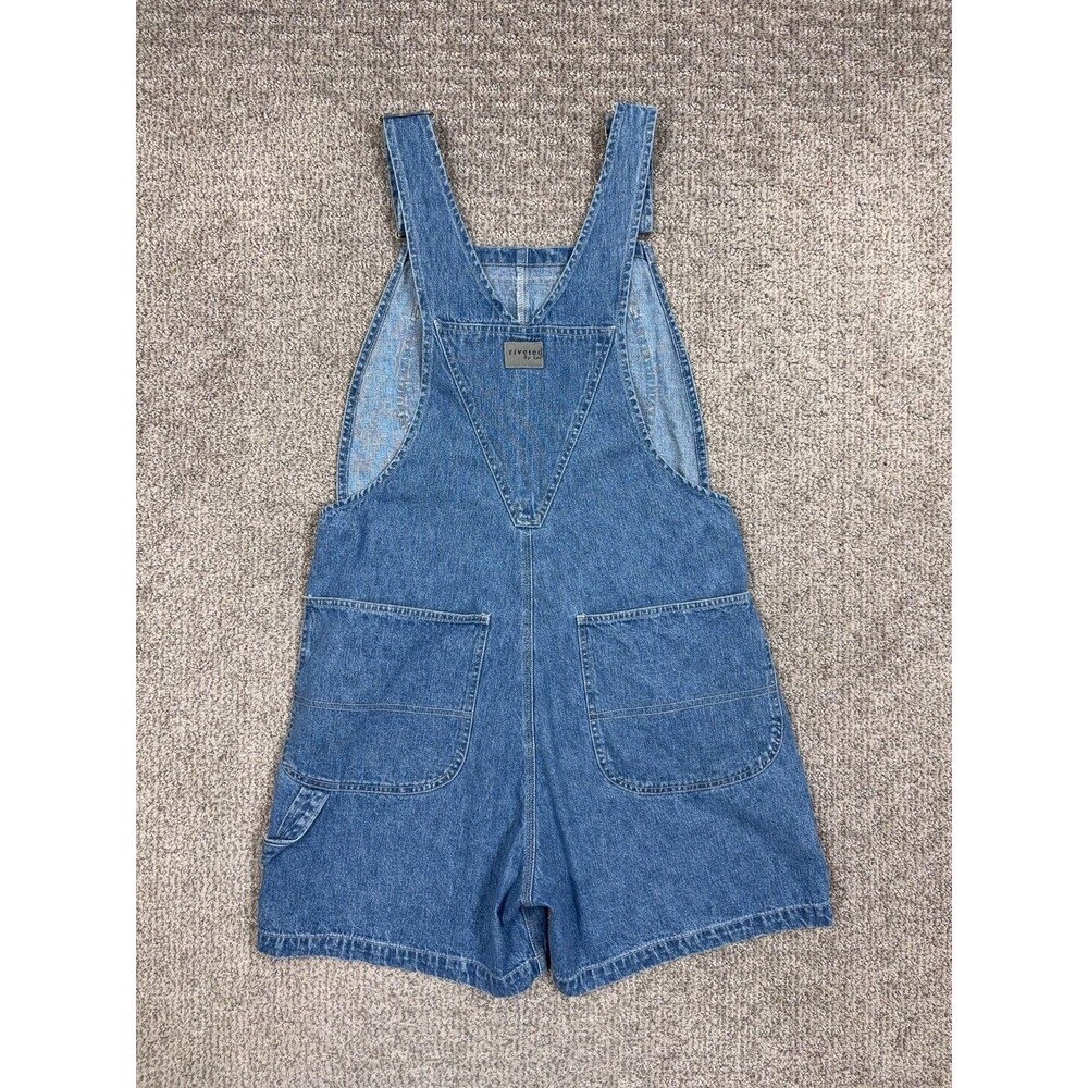 Vintage Denim Overall Shorts Womens MP Blue Shortalls Pockets 90s Hong Kong - Picture 2 of 6